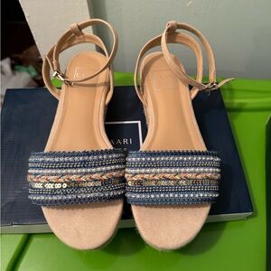 1 inch platform sandal, blue with beaded detail